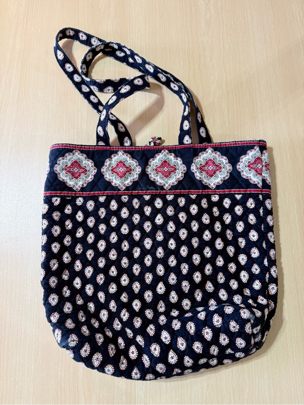 Vintage Vera Bradley Navy Quilted Floral Pattern Tote